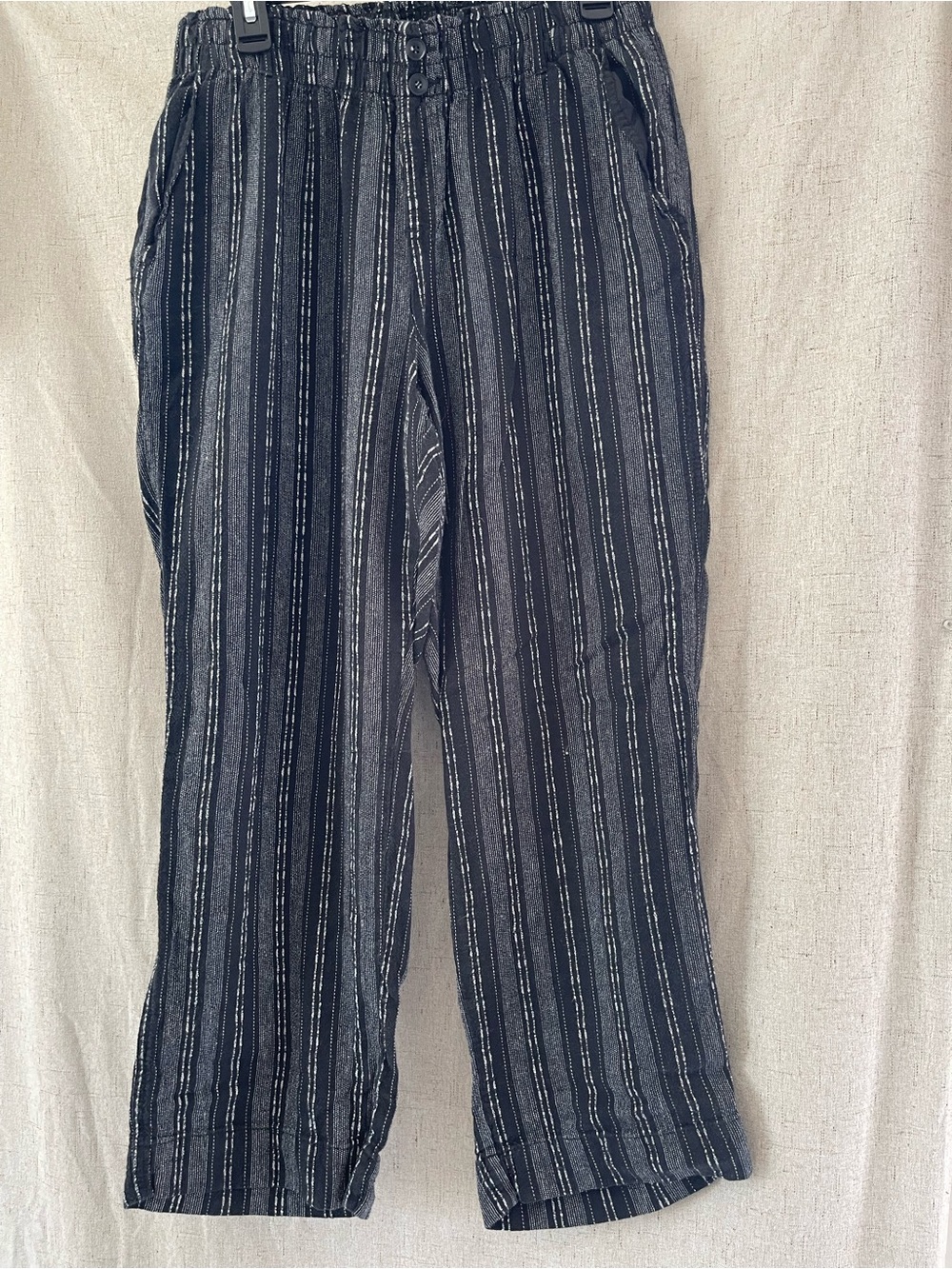 Briggs New York Black and White Striped Linen Blend Wide-Leg Pants